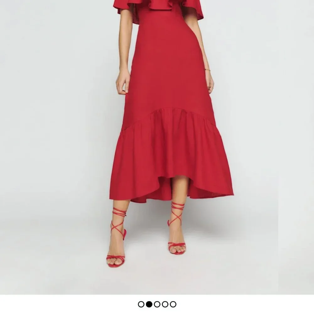 Reformation Baela Linen Dress Cherry - Size 4 - Picture 3 of 5